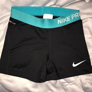 Nike pro workout shorts. Black and teal. Size S